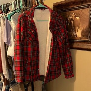 Red Plaid Sherpa-Lined Jacket